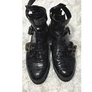 Coconuts by Matisse Axel Black Croc Embossed Cutout Buckle Boots Women's 10M